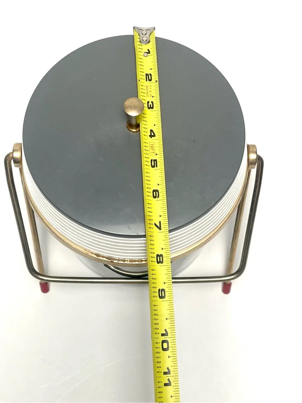 Vintage Mid Century Modern Charcoal Grey Ice Bucket & Metal Caddy Stand Legs